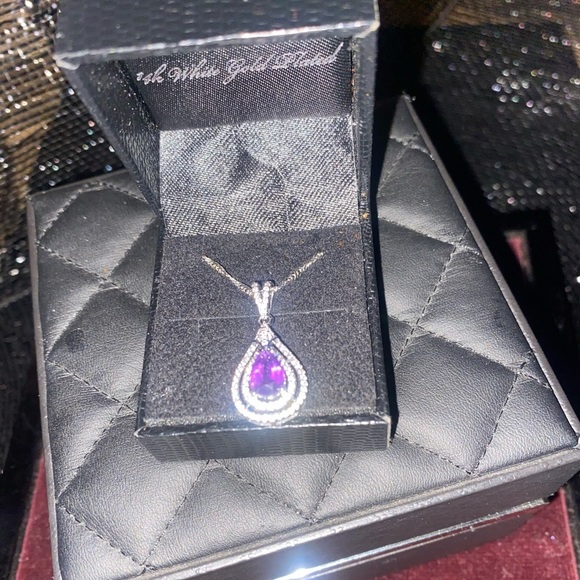 Genuine Amethyst 14k White Gold Plated Teardrop Necklace - Picture 1 of 3